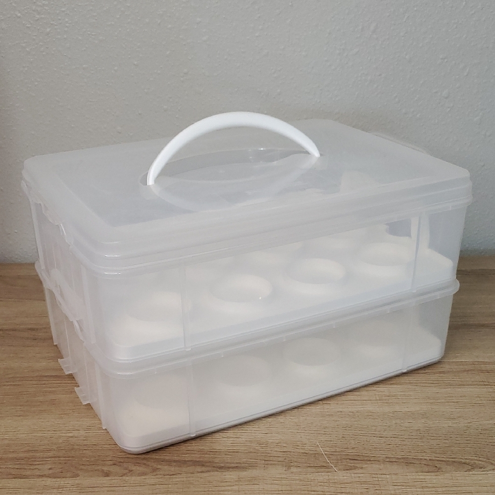 Clear Plastic 2-Tier Snapware Cupcake Cake Dessert Carrier Storage Container